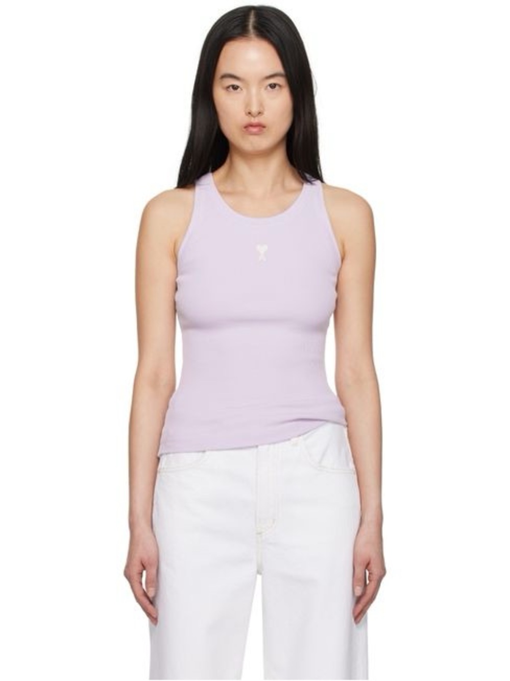 Ami Lilac Cotton Rib Ami De Coeur Embroidered Logo Tank Top Size Large